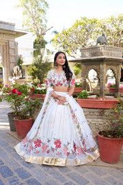 Jalpaiguri Georgette White Dhavani Set | Langa Voni | Shoppers Trend