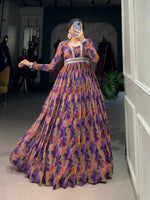 Load image into Gallery viewer, Wine Color Floral Print Gown
Mix Purple Designer Gown
Elegant Wine Anarkali Gown
Wedding Wear Purple Gown
Floral Print Party Wear Gown

