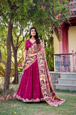 Load image into Gallery viewer, Wine Color Embroidered Lehenga for Bride , Wine Vichitra Silk Lehenga with Tassels , Elegant Wine Lehenga with Kalamkari Print
Wine Wedding Lehenga with Can Can Flair , Heavy Work Wine Color Lehenga Choli , Wine Lehenga with Sequins and Foil Dupatta , Designer Wine Lehenga Set Online , Wine Lehenga with Scallop Border Dupatta , Royal Wine Bridal Lehenga for Reception , Traditional Wine Color Lehenga Choli .
