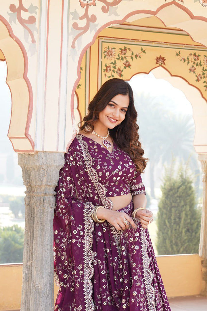 Designer Wine lehenga set with sequin embroidered blouse , Buy Wine ethnic lehenga with can-can and cut-work dupatta , Traditional Wine color lehenga with dori and zip closure , Bridal Wine lehenga with statement flair and festive appeal , Sequin detailed Wine lehenga with soft dupatta - Traditional Look For Shop Now at - Shoppers Trend