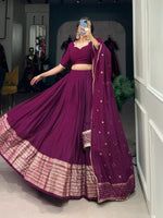 Load image into Gallery viewer, Beautiful Crafted Dark Pink Pure Chanderi Dhavani Set with Price and Online Shopping Best Price Under 2000 . This Fabric Chande
Pure Soft and Lehnga Crafted Border Rich Design and Dupatta Red Combination Design Most Authentic Langa Voni , Davani Set .
