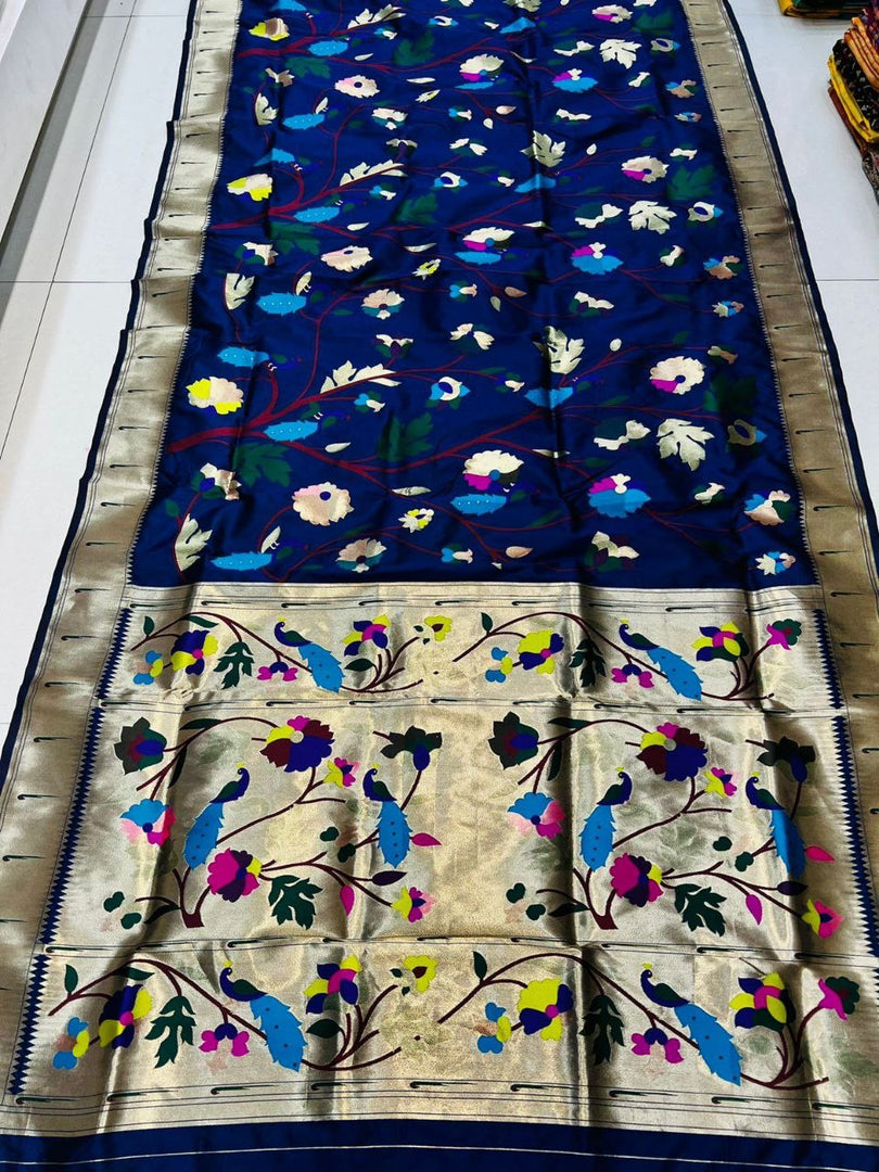 Wonderfully Royal Blue Soft Silk Saree With price and Gold zari weaving work this design most Popular 