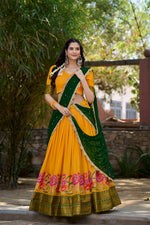 Load image into Gallery viewer, Yellow Color Cotton Silk Dhavani Set , Langa Voni , Davani Set and Half-Sarees With Price and Online Shopping Price Under 2500 .this Fabric So Heavy and Lehenga Thread Embroidery Work With Cotton Silk Fabric , Blouse Cotton Silk Blouse Work Thread Embroidery with zari weaving work
and Dupatta Georgette Fabric and Work Sequins Embroidery Work Butties With Lace Border and 2.3 Meter . Traditional Look For 2024-25 , 2025-26 .   

