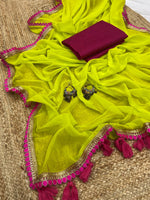Load image into Gallery viewer, Elegant Yellow Georgette Parrot Saree with 6.3m length and matching blouse. Plain design , Online Shopping Price Under 999!

