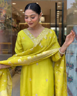 Load image into Gallery viewer, Rithanya Heavy Roman Silk Yellow Kurti  | Shoppers Trend
