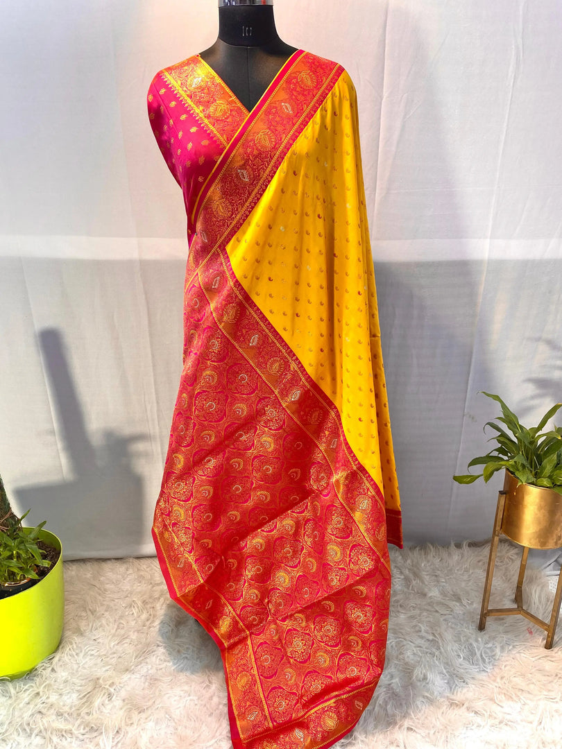 Pure Yellow Pure Soft Paithani Silk Sarees With Price and Online Shopping Price Under 2000. this Saree Yellow Fully Zari Weaving Work .Traditional Look for 2024-25 . 