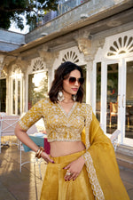 Load image into Gallery viewer, Aabinta Goldie Yellow Dhavani Set | Langa Voni | Half-Saree | Shoppers Trend
