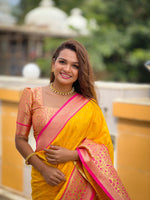 Load image into Gallery viewer, Saachi Soft Banarasi Silk Yellow Saree | Shoppers Trend
