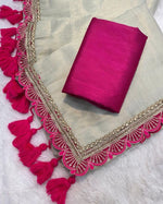 Load image into Gallery viewer, cream zariwork saree with golden tissue saree cream color golden  tissue saree under 1499 
