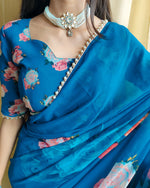 Load image into Gallery viewer, Light sky blue saree with zari weaving , Soft light sky color georgette saree , Elegant light sky saree with blouse , Sky blue georgette saree for daily wear , 
Light blue saree with zari pallu , Zari woven light sky saree for women , Pastel light sky saree for summer events , Stylish light sky saree with soft fabric , Machine washable light sky saree . 
