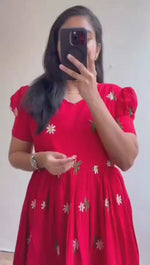 Load and play video in Gallery viewer, Jagruti Maska Cotton Red Dress | Shoppers Trend
