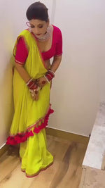 Load and play video in Gallery viewer, Denisha Georgette Parrot Saree | Shoppers Trend
